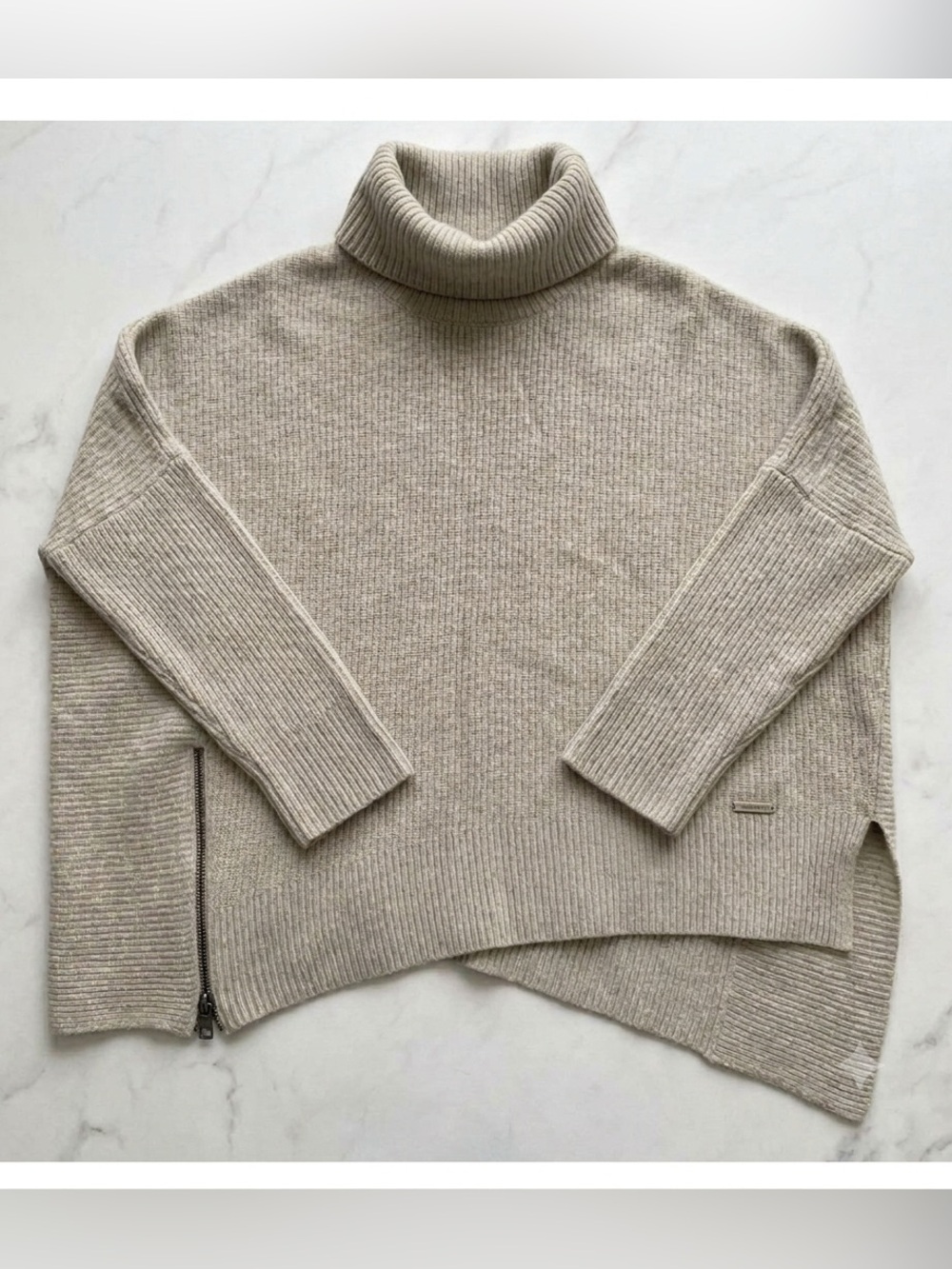All Saints Able Roll Neck Turtleneck Sweater  - Medium - Light Grey